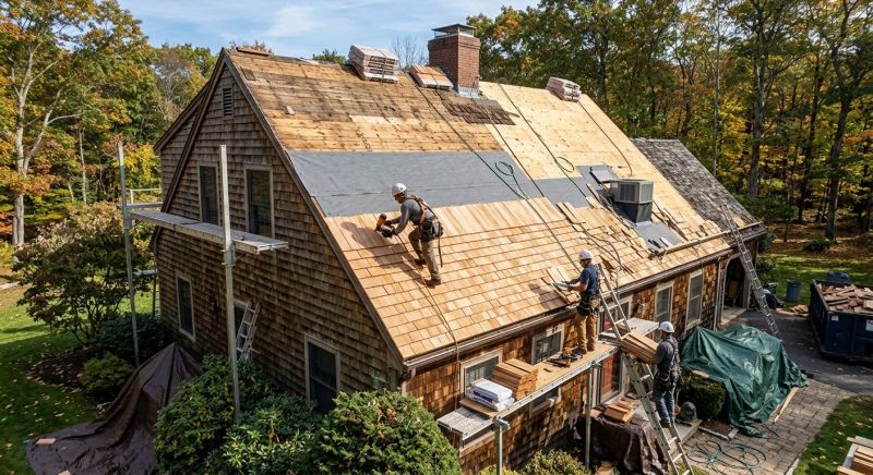 Wood Shingle Roof Replacement in Mystic, CT